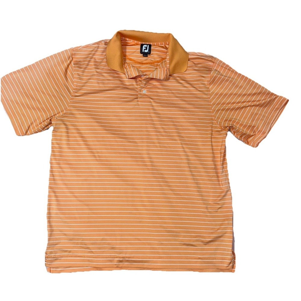 FootJoy Mens Large |Orange| Short Sleeve Stretch Golf Performance Striped Polo